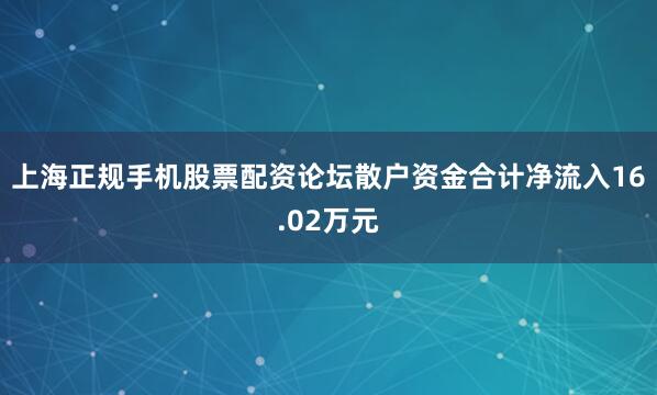 上海正规手机股票配资论坛散户资金合计净流入16.02万元